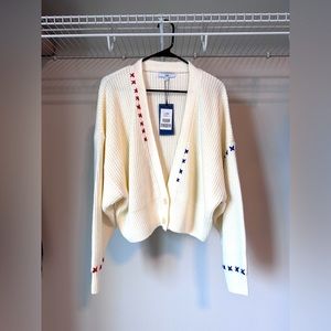 J.ing Otis Ivory Oversized Stitch Detail V Neck Cardigan